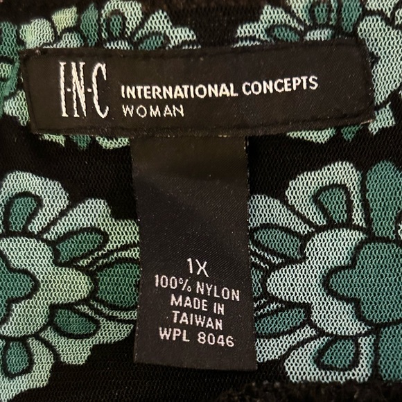 INC International Concepts Mesh Black & Blue Ruffled sleeve on/off shoulder 1X - Picture 7 of 11